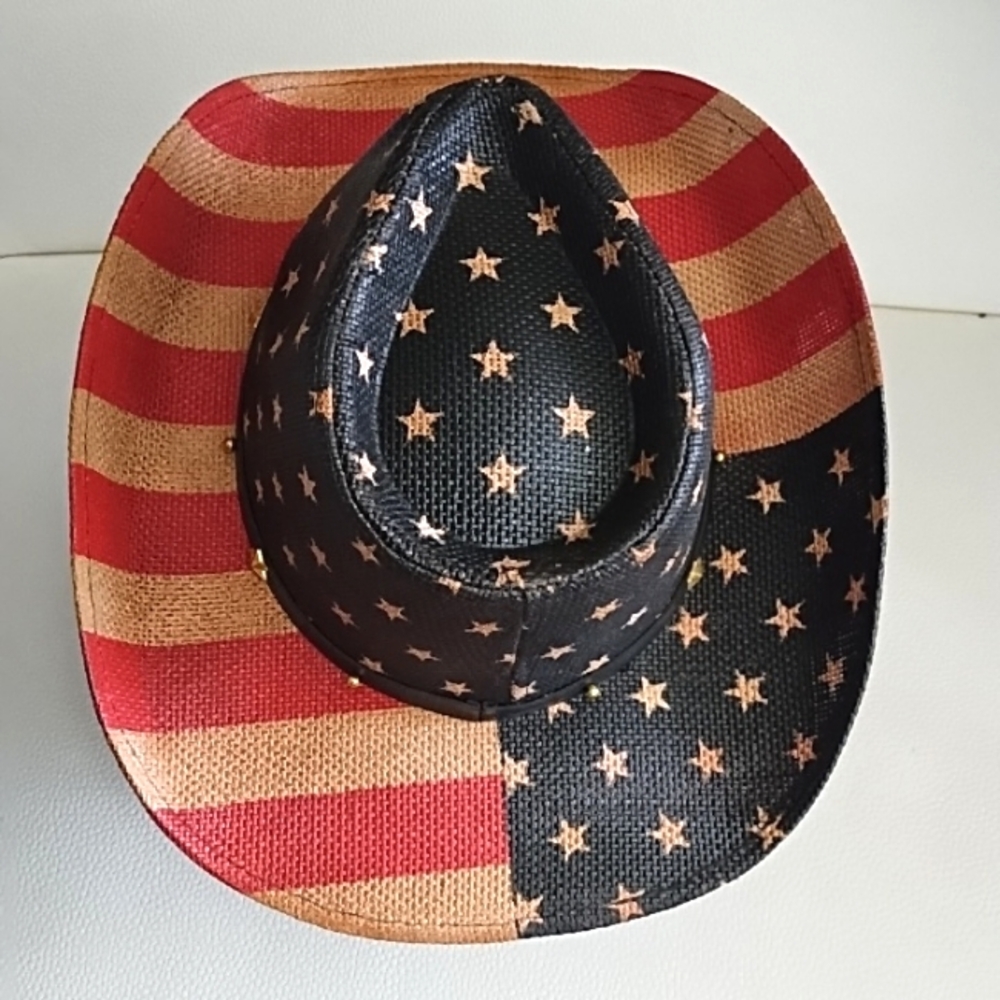 American Flag Cowboy Hat Red/White/Blue Straw Unisex Cowboy Western